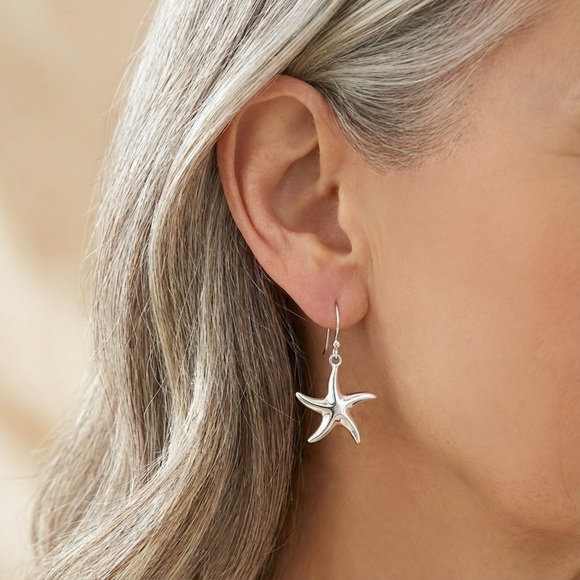 Tide Star Silver Plated Starfish Dangle Earrings Beach - Picture 2 of 3